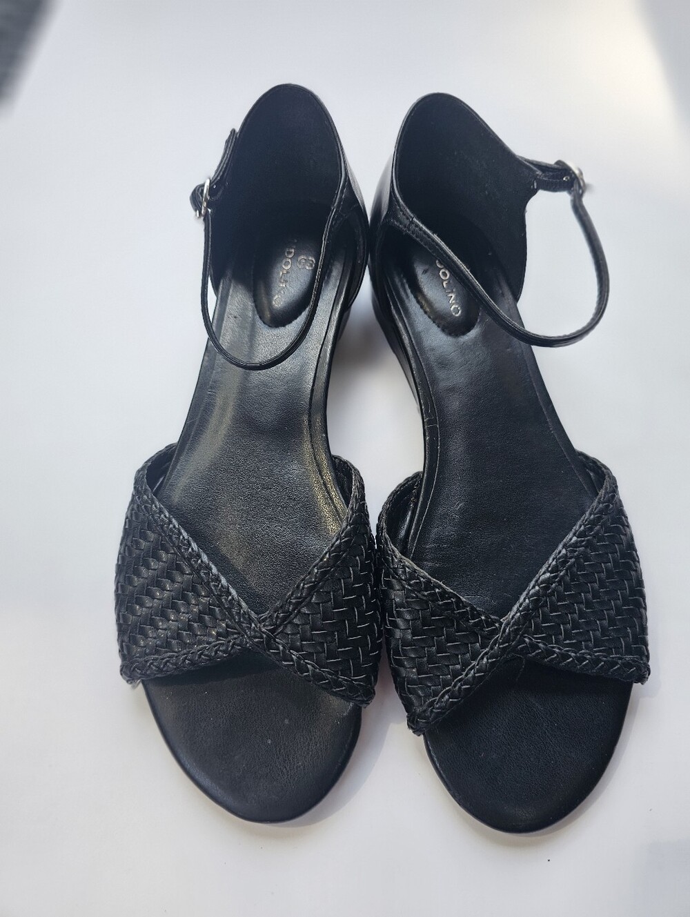Bandolino Black Woven Ankle Strap Wedge Sandals Size 8M